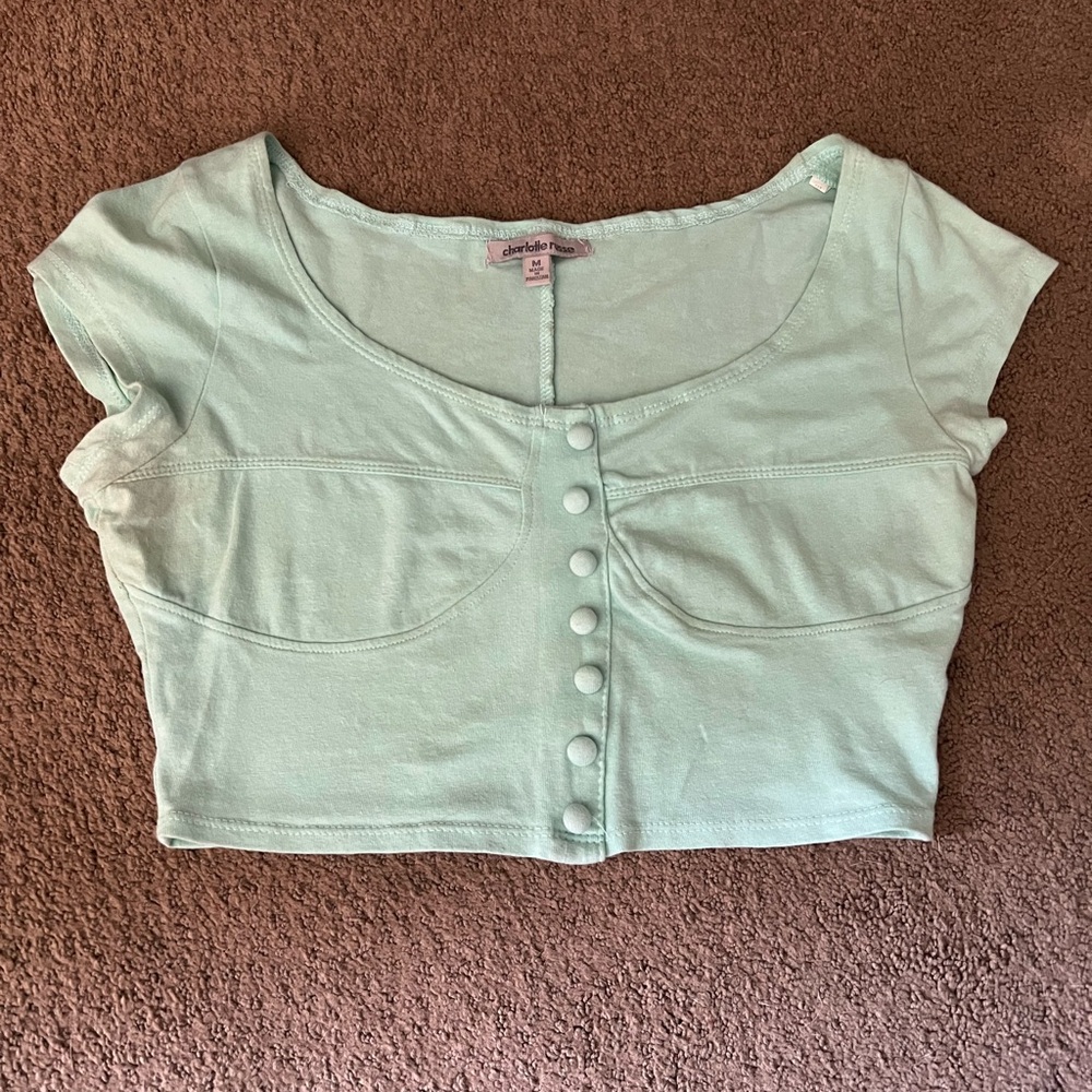 Charlotte Russe Green Crop Cap Sleeve Blouse